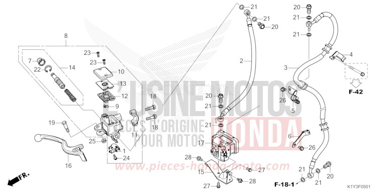FRONT BRAKE MASTER CYLINDER (WW125A) for PCX 125 CANDY LUSTER RED (R368) from 2021